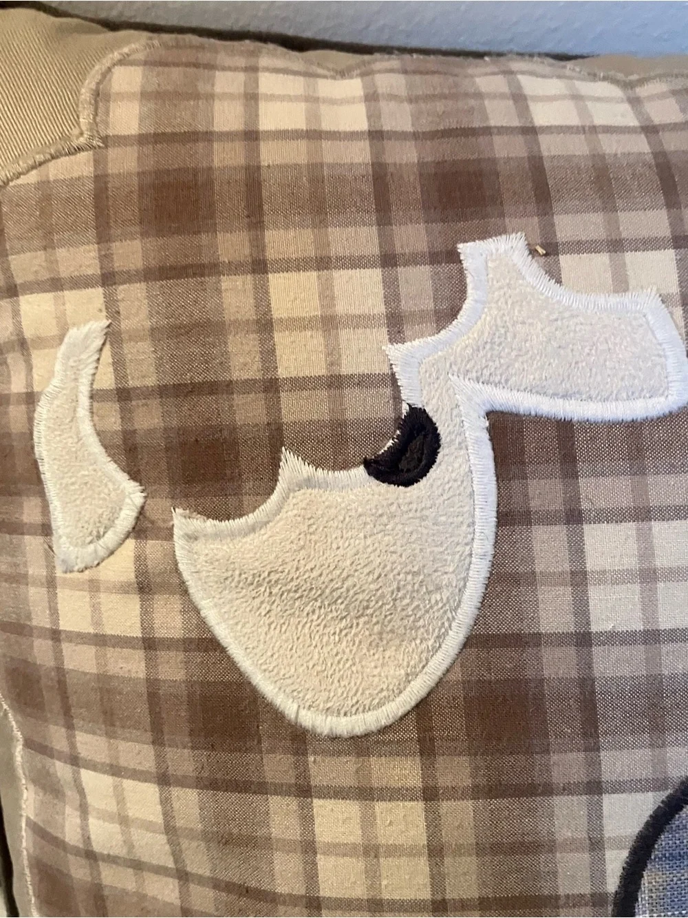 Woolrich Sheep Brown Throw Pillow Plaid Velvet Patchwork 20x20 Farmhouse Cottage